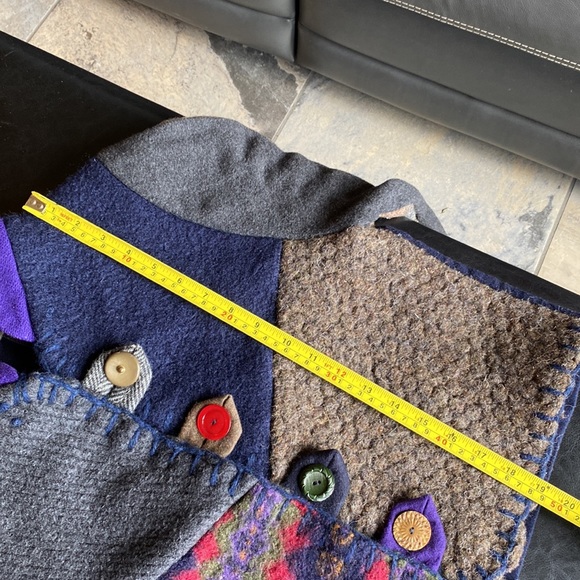 Upcycled Wool BAABAAZUZU Cropped Boxy Jacket Mandarin Collar Size Small/Extra SM - Picture 9 of 12